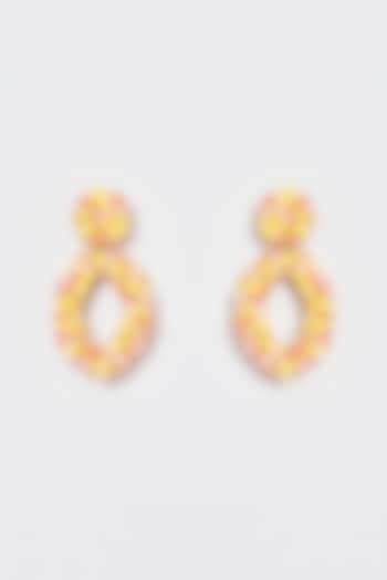 White Finish Yellow Encrusted Beaded Dangler Earrings by ST ERASMUS
