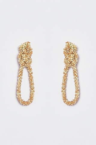 White Finish Crystal Nautical Knotted Dangler Earrings by ST ERASMUS