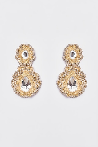 White Finish Grey Crochet Dangler Earrings by ST ERASMUS