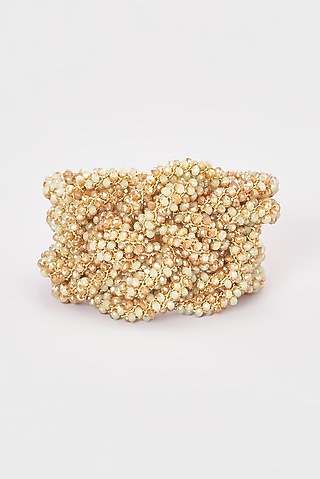 Gold Finish Crystal & Zari Knotted Bracelet by ST ERASMUS