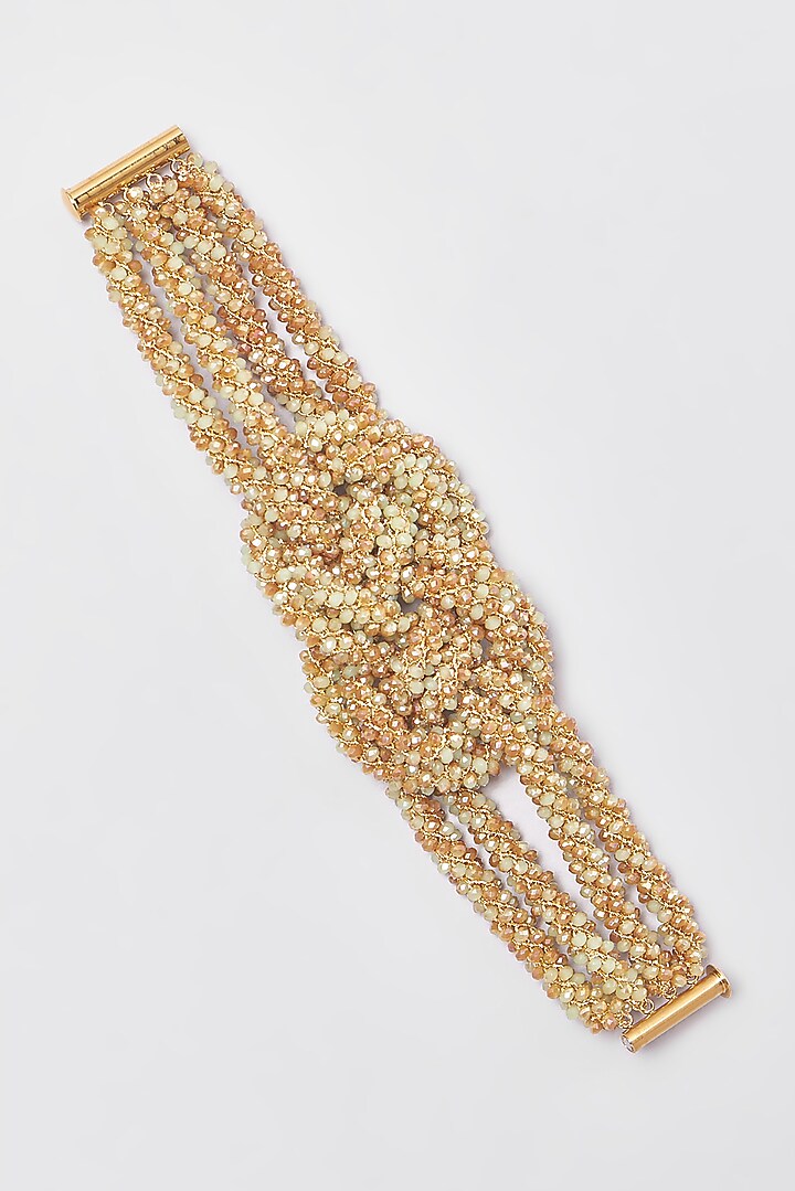 Gold Finish Crystal & Zari Knotted Bracelet by ST ERASMUS at Pernia's Pop Up Shop