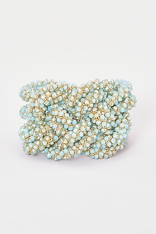 Gold Finish Blue Crystal & Zari Knotted Bracelet by ST ERASMUS