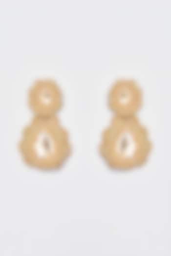 White Finish Gold Crochet Dangler Earrings by ST ERASMUS