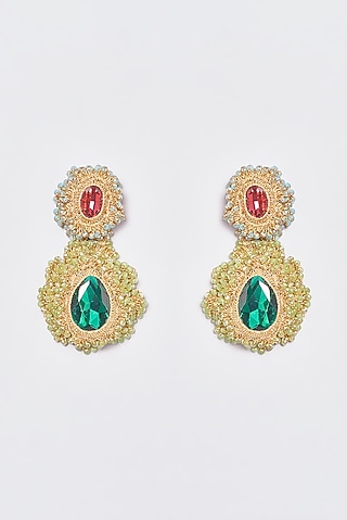 White Finish Multi-Colored Crochet Dangler Earrings by ST ERASMUS