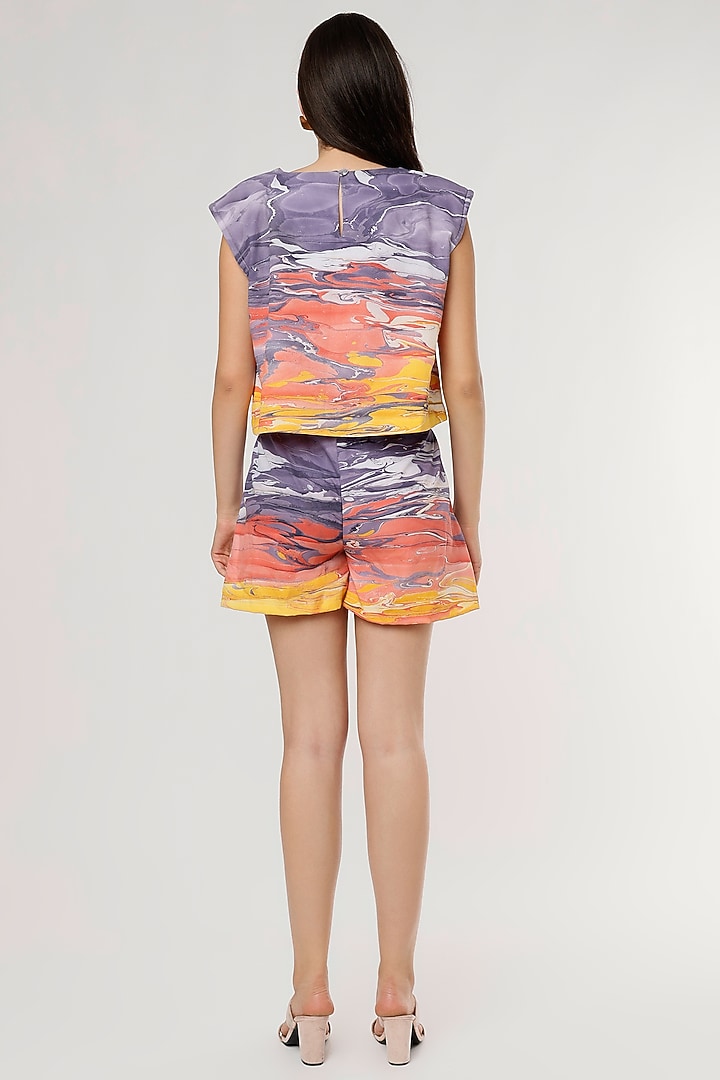 Multi-Colored Hand-Marbled Crepe Co-Ord Set by Erised Couture at Pernia's Pop Up Shop