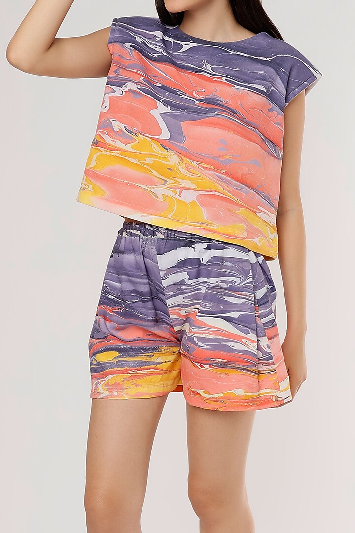 Multi-Colored Hand-Marbled Crepe Co-Ord Set by Erised Couture at Pernia's Pop Up Shop