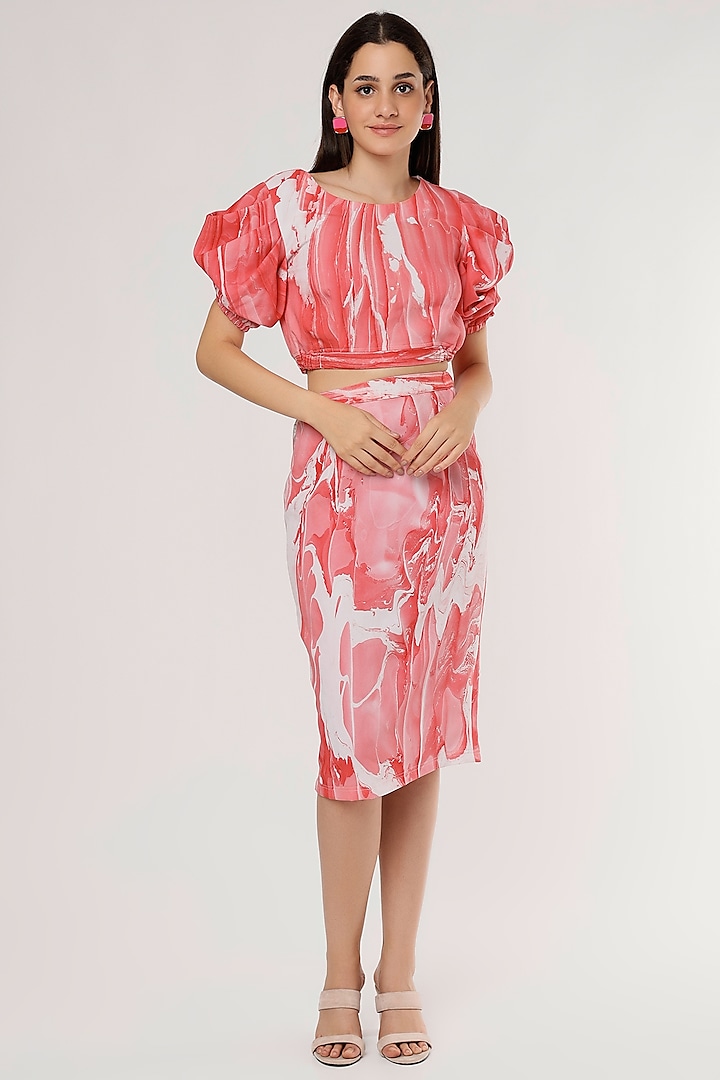 Pink Hand-Marbled Pencil Skirt Set by Erised Couture