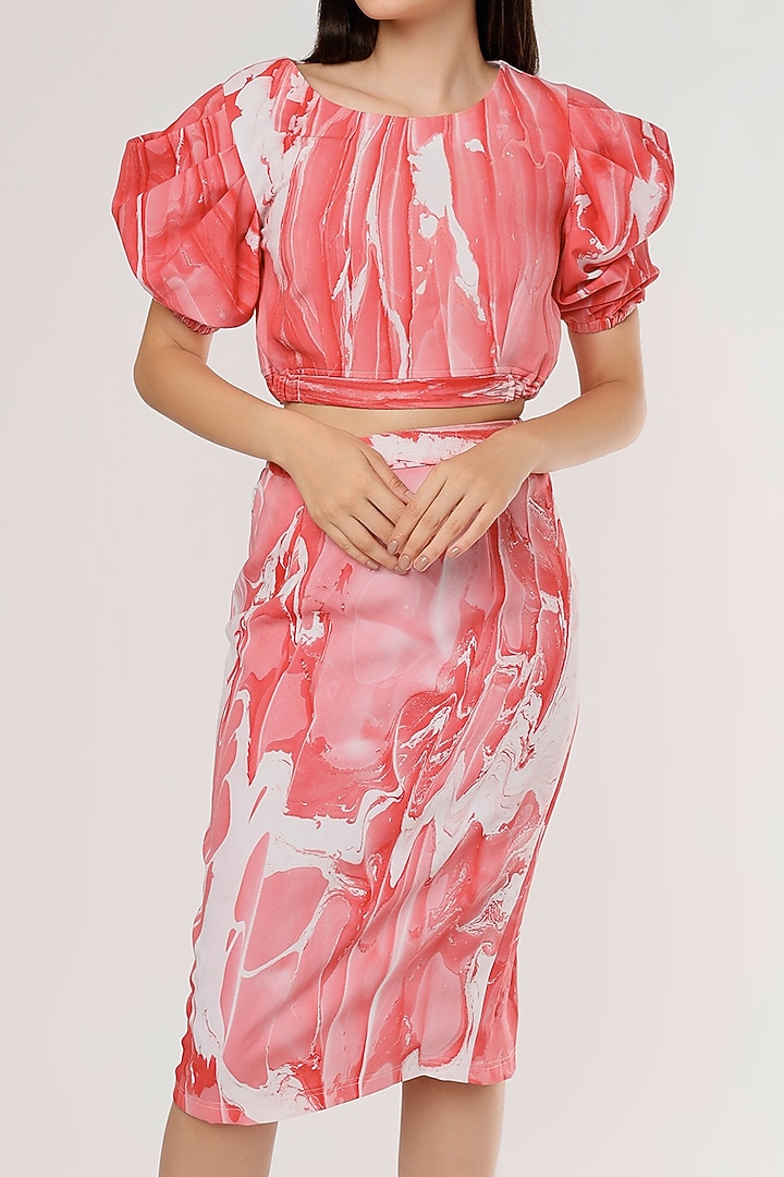 Pink Hand-Marbled Pencil Skirt Set by Erised Couture at Pernia's Pop Up Shop