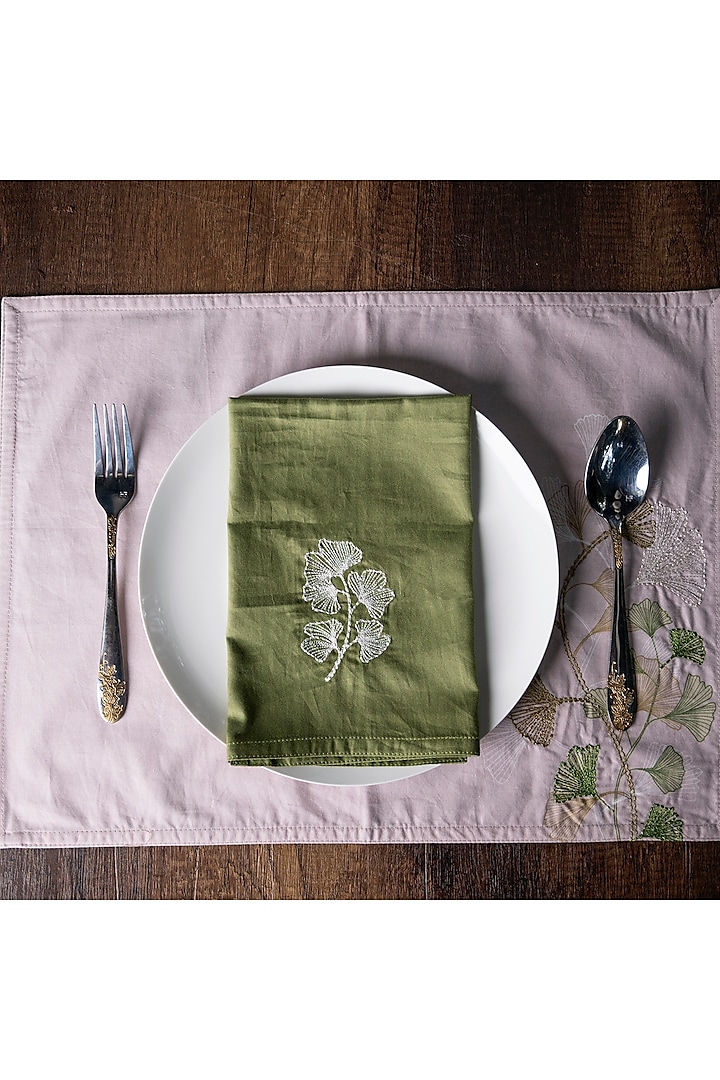 Sage Green Printed & Embroidered Dinner Napkins (Set of 6) by Eris home