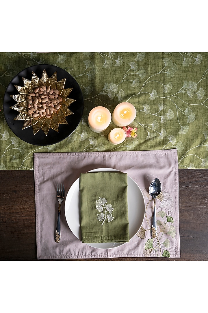 Sage Green Printed & Embroidered Dinner Napkins (Set of 6) by Eris home at Pernia's Pop Up Shop