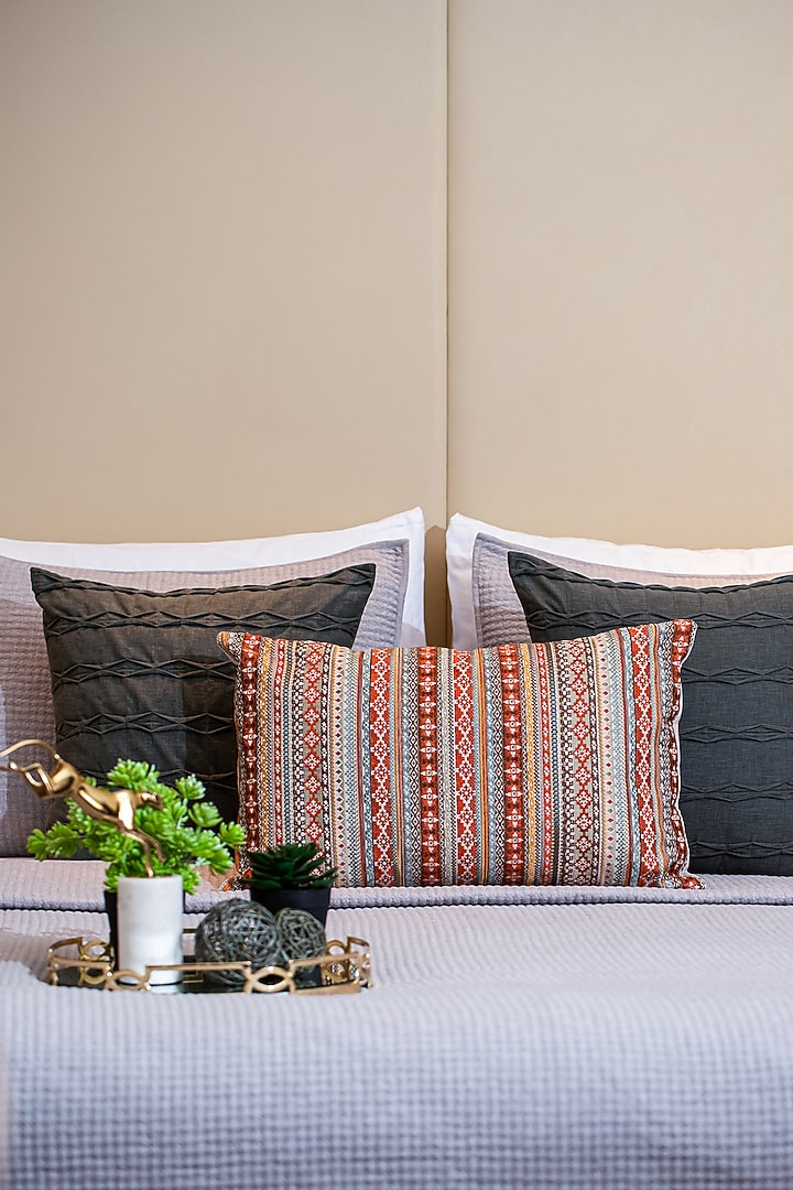Multi-Colored Geometric Embroidered Lumbar Cushion Cover by Eris home at Pernia's Pop Up Shop
