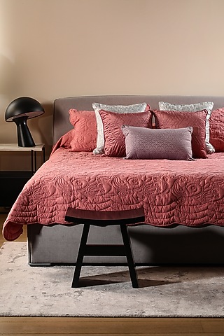 Pink Cotton Embroidered Bedcover Set by Eris home