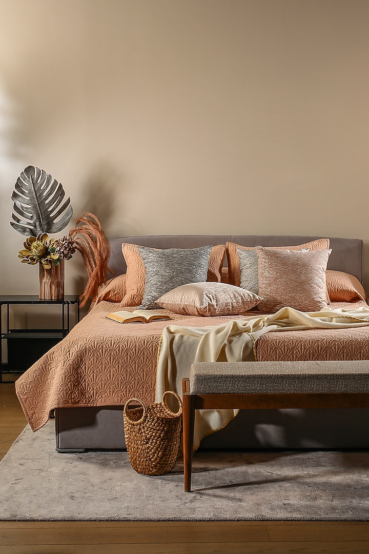 Peach Cotton Embroidered Bedcover Set by Eris home at Pernia's Pop Up Shop