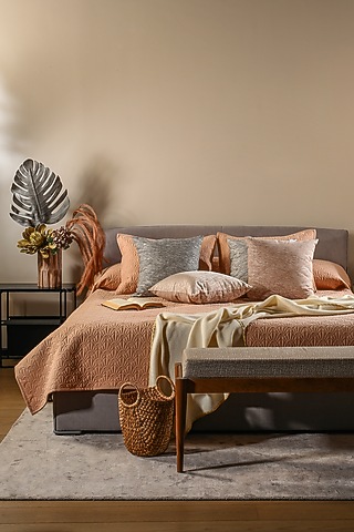 Peach Cotton Embroidered Bedcover Set by Eris home