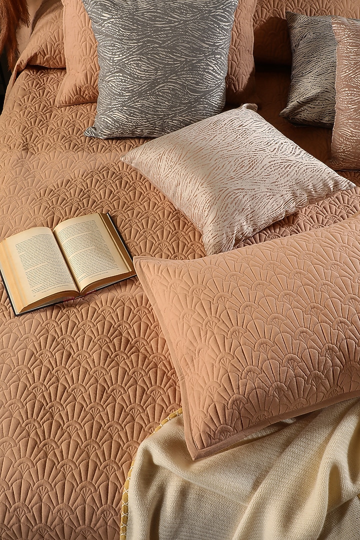 Peach Cotton Embroidered Bedcover Set by Eris home at Pernia's Pop Up Shop