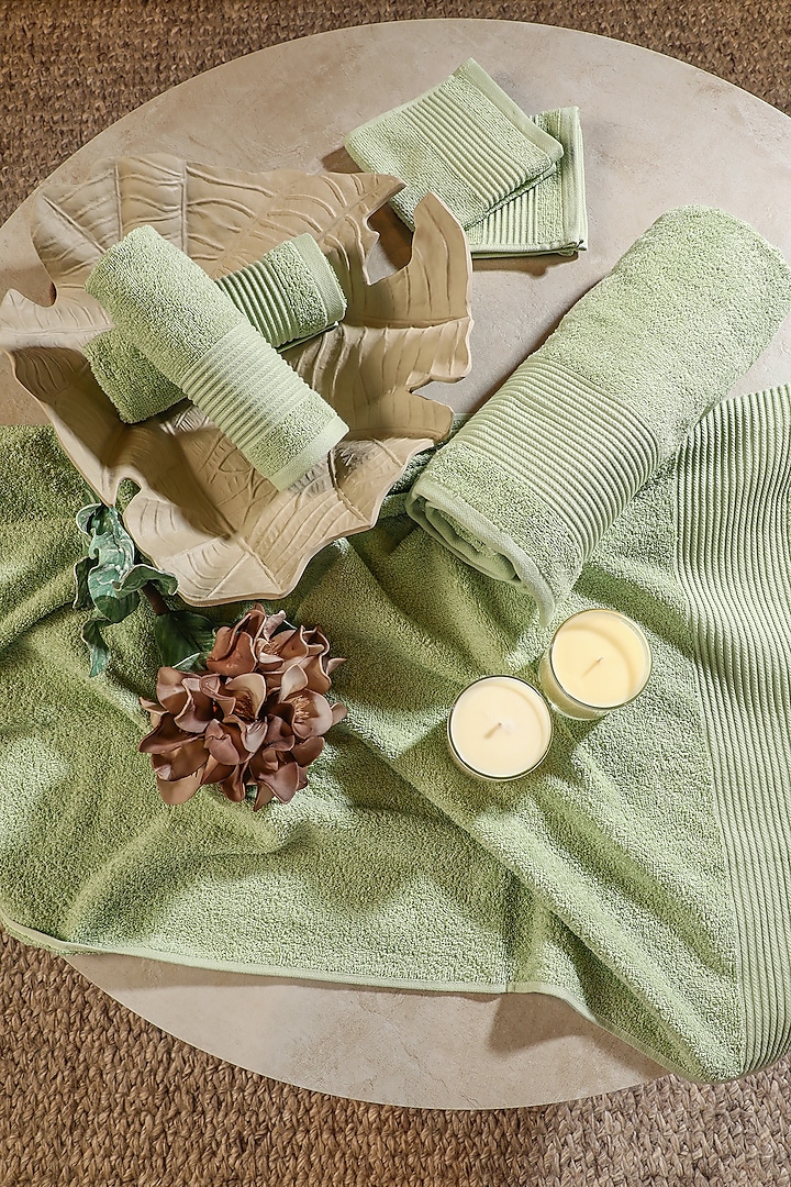 Sage Green Cotton Towel Set (Set of 6) by Eris home at Pernia's Pop Up Shop