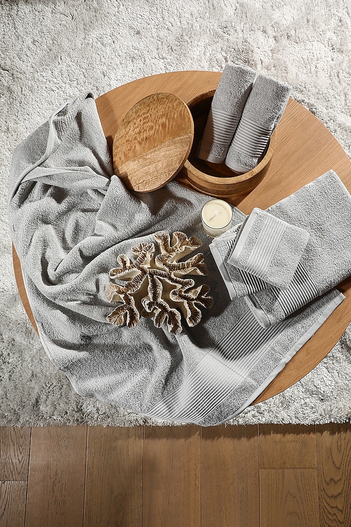 Grey Cotton Towel Set (Set of 6) by Eris home at Pernia's Pop Up Shop