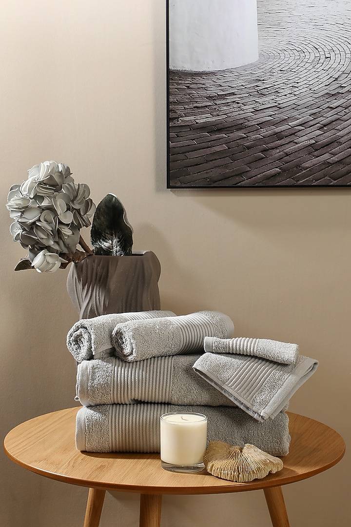 Grey Cotton Towel Set (Set of 6) by Eris home at Pernia's Pop Up Shop