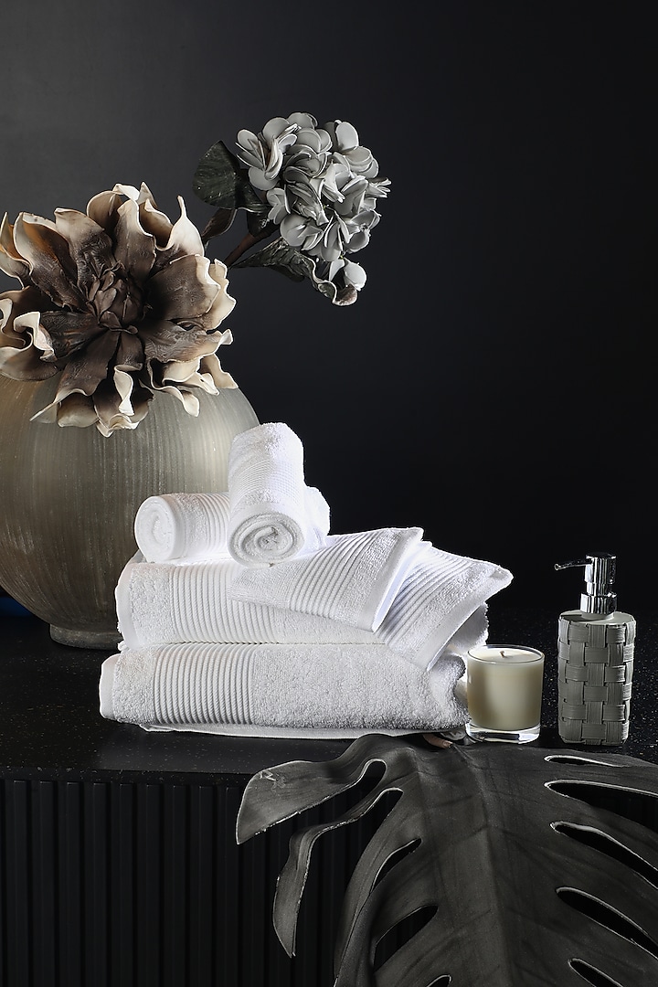 White Cotton Towel Set (Set of 6) by Eris home at Pernia's Pop Up Shop