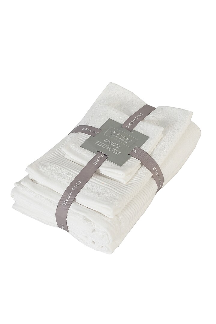 White Cotton Towel Set (Set of 6) by Eris home at Pernia's Pop Up Shop