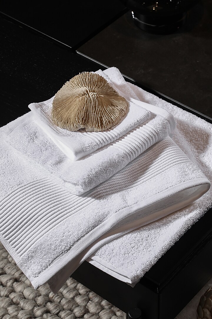 White Cotton Towel Set (Set of 6) by Eris home at Pernia's Pop Up Shop