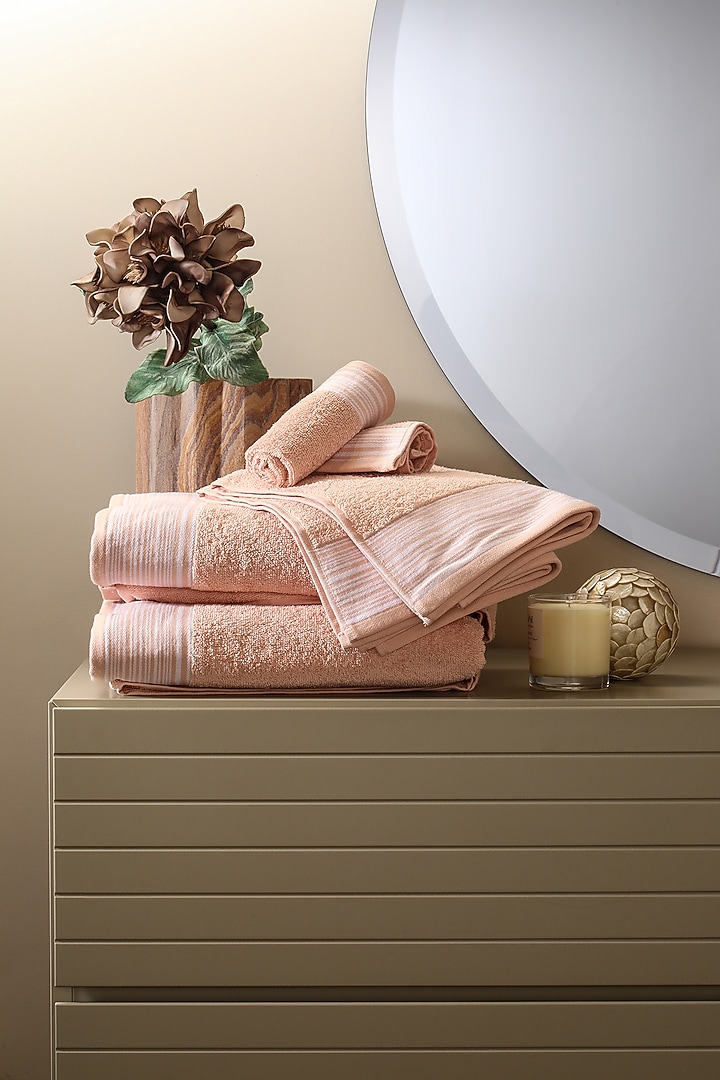 Pink Cotton Towel Set (Set of 6) by Eris home at Pernia's Pop Up Shop