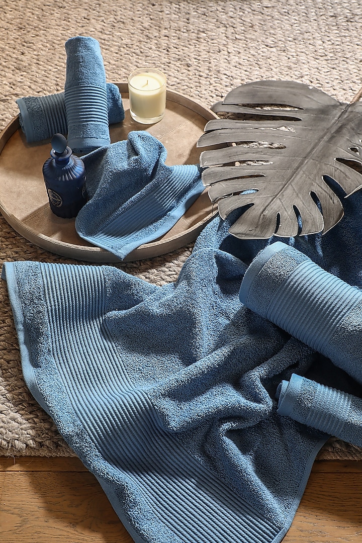 Blue Cotton Towel Set (Set of 6) by Eris home at Pernia's Pop Up Shop