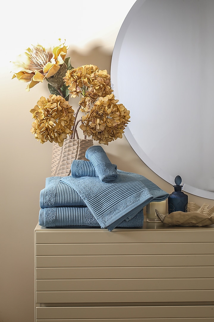 Blue Cotton Towel Set (Set of 6) by Eris home at Pernia's Pop Up Shop