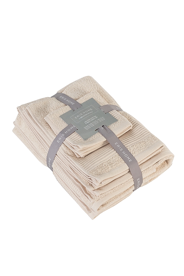 Beige Cotton Towel Set (Set of 6) by Eris home at Pernia's Pop Up Shop