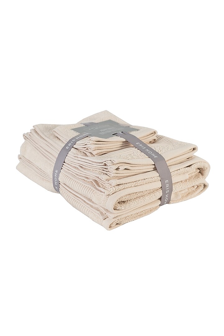 Beige Cotton Towel Set (Set of 6) by Eris home at Pernia's Pop Up Shop