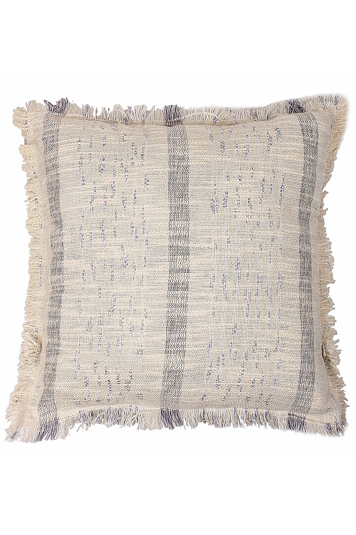 Cream Blended Cotton Woven Cushion Cover by Eris Home