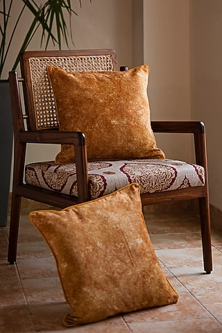 Mustard Yellow Cotton Velvet Woven Cushion Cover by Eris Home