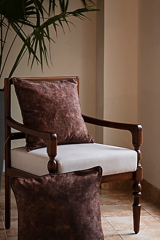 Brown Cotton Velvet Woven Cushion Cover by Eris Home