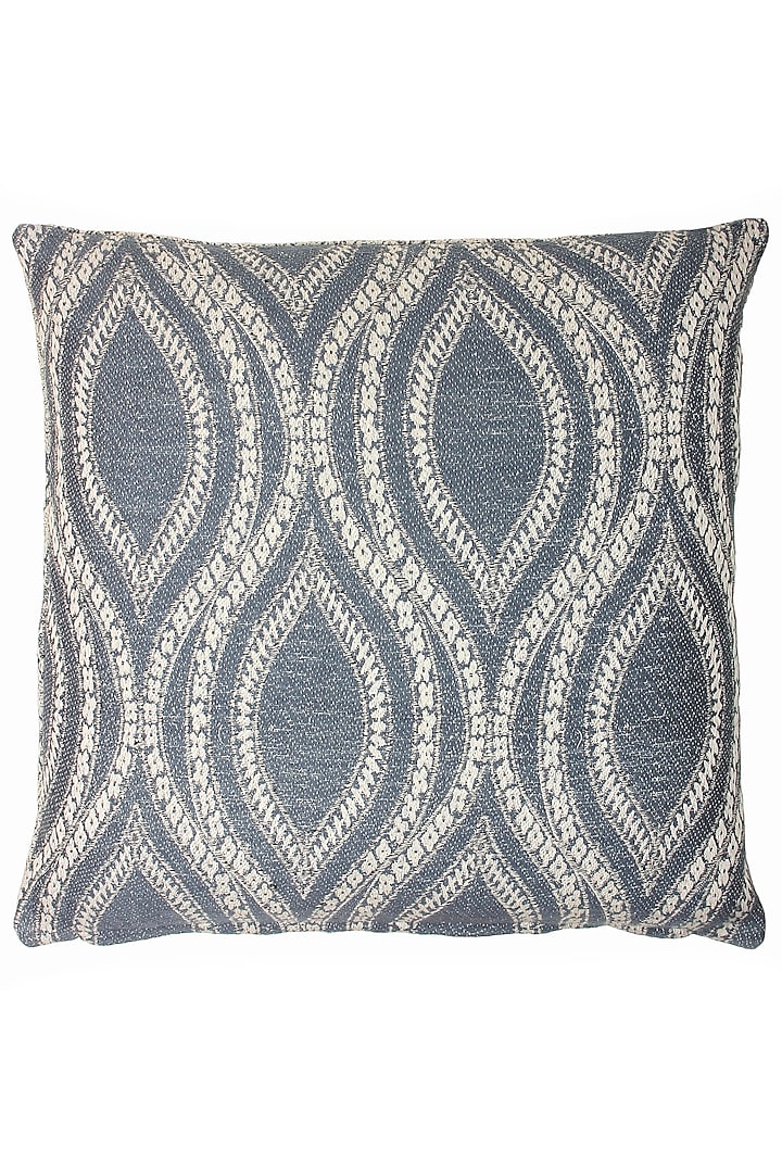 Blue Cotton Geometric Woven Cushion Cover by Eris Home