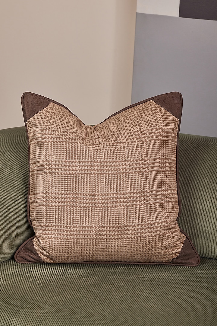 Brown Ahima Silk & Boucle Cushion Cover by Eris home