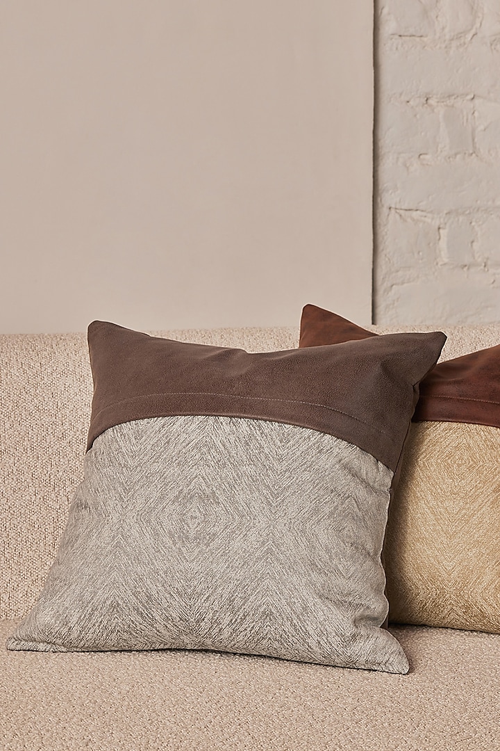 Grey Ahimsa Silk Jacquard & Boucle Cushion Cover by Eris home