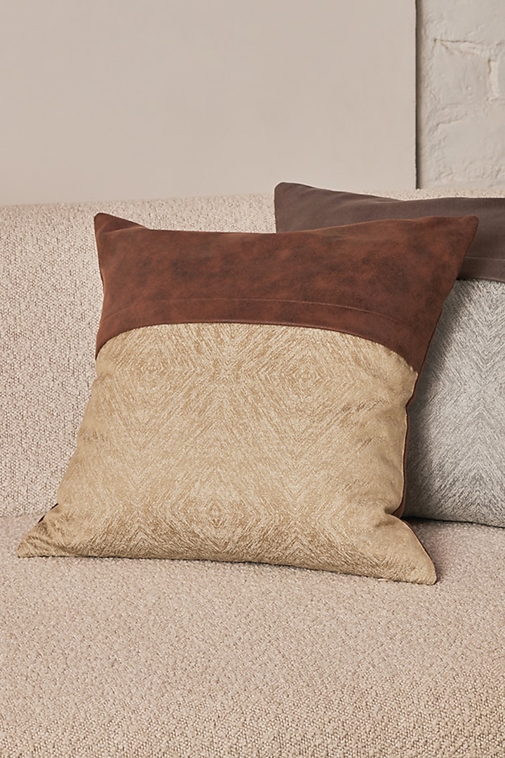 Beige Ahimsa Silk Jacquard & Boucle Cushion Cover by Eris home
