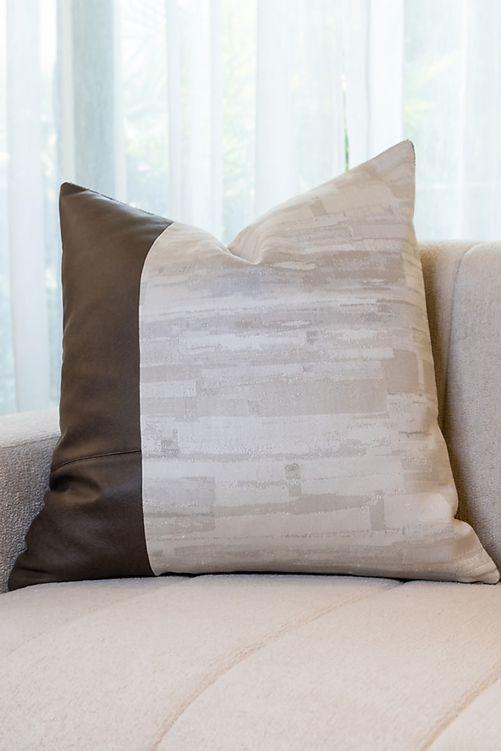 Brown Ahimsa Silk Jacquard & Boucle Cushion Cover by Eris home