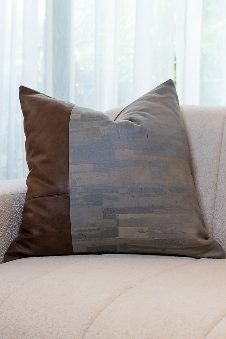 Grey Ahimsa Silk Jacquard & Boucle Cushion Cover by Eris home