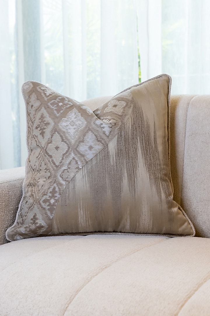 Beige Ahimsa Silk Jacquard Cushion Cover by Eris home