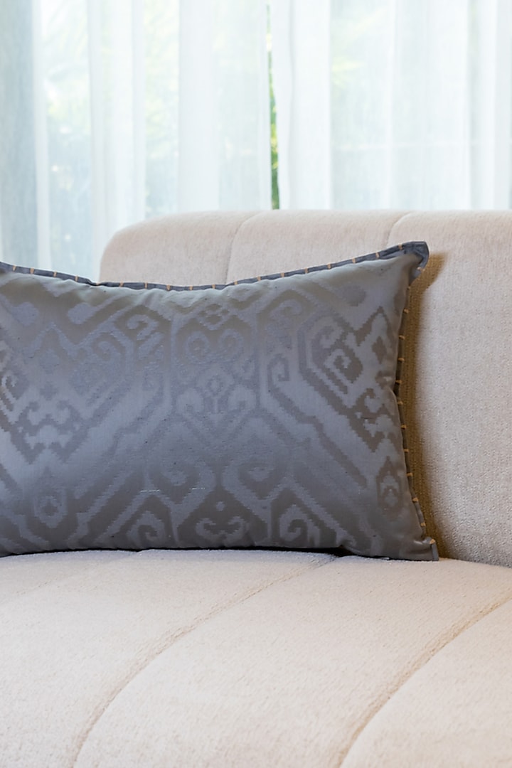 Grey Ahimsa Silk Jacquard Woven Cushion Cover by Eris home