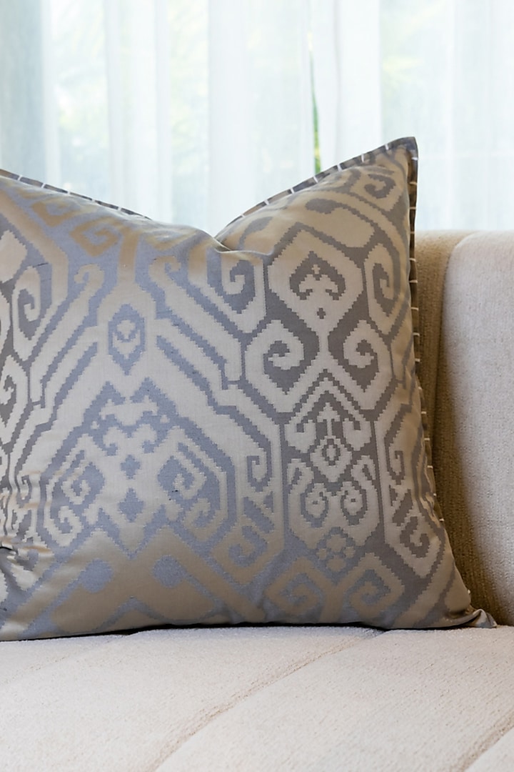 Gold Ahimsa Silk Jacquard Woven Cushion Cover by Eris home