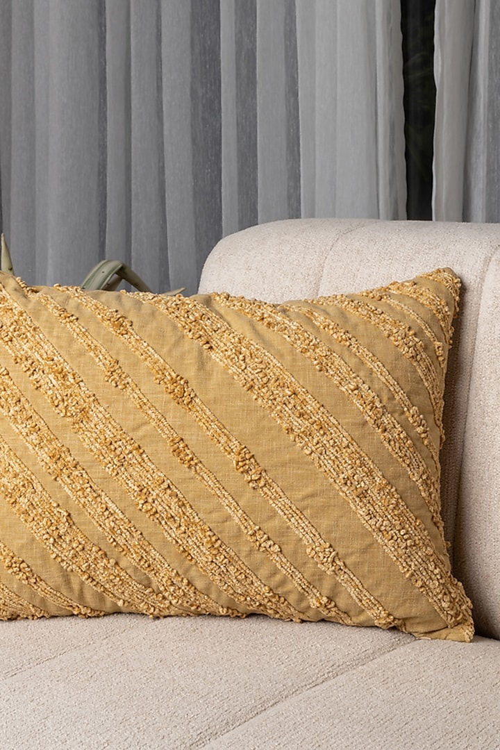 Mustard Cotton Dori Embroidered Cushion Cover by Eris home