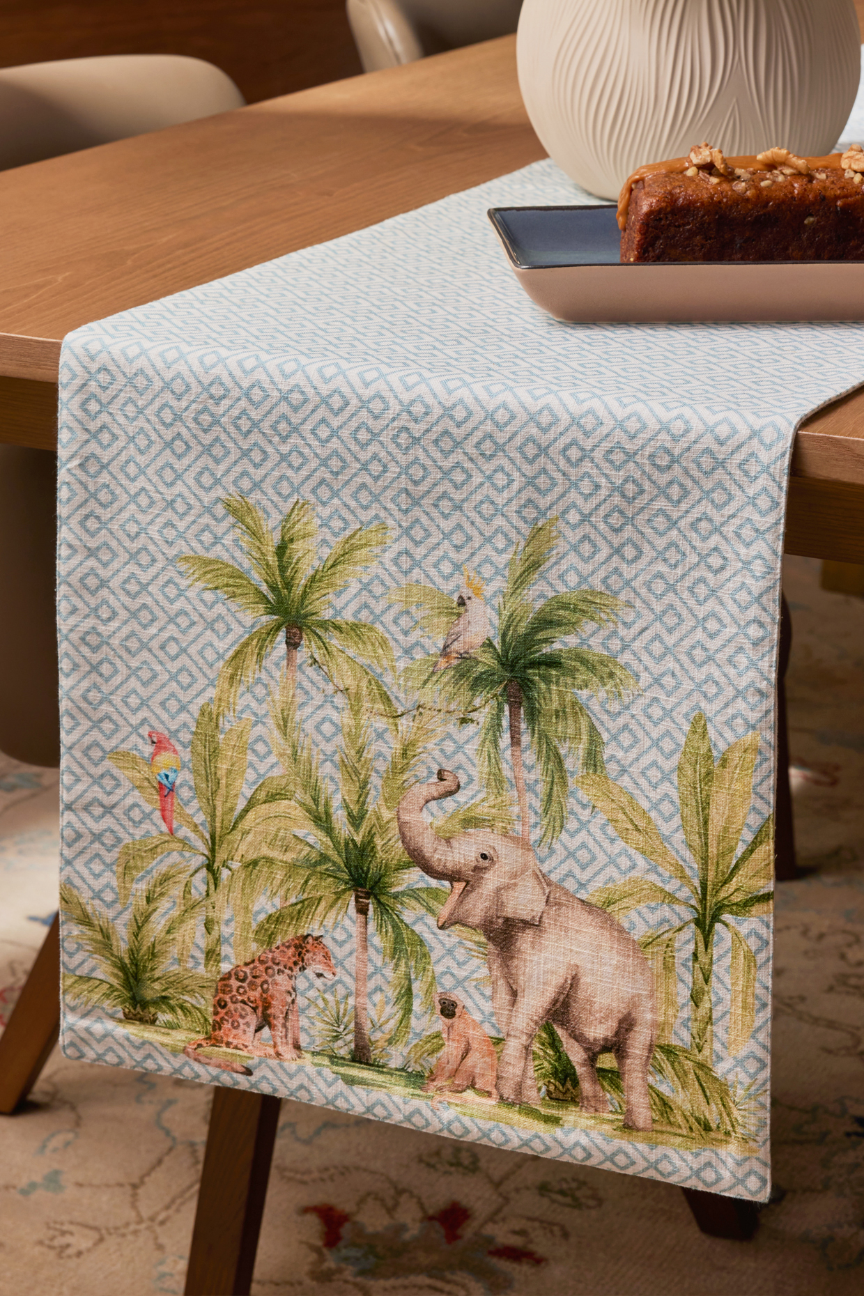 Blue Cotton Geometric Printed Table Runner by Eris home at Pernia's Pop Up Shop