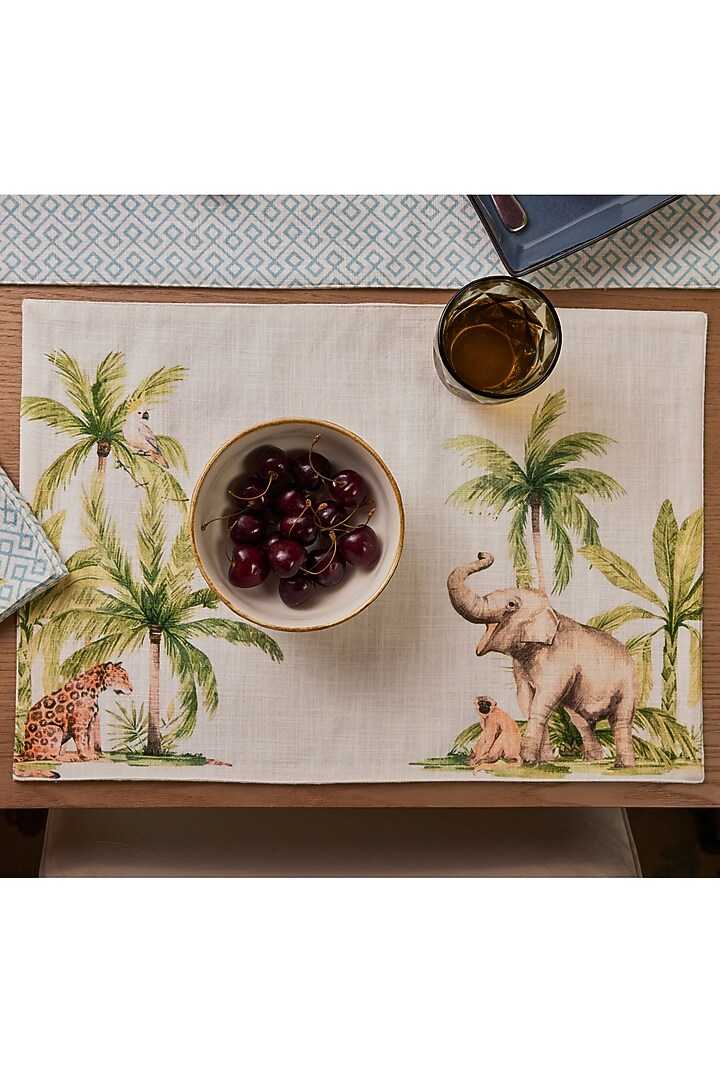 Blue Cotton Geometric Printed Table Mat Set by Eris home at Pernia's Pop Up Shop