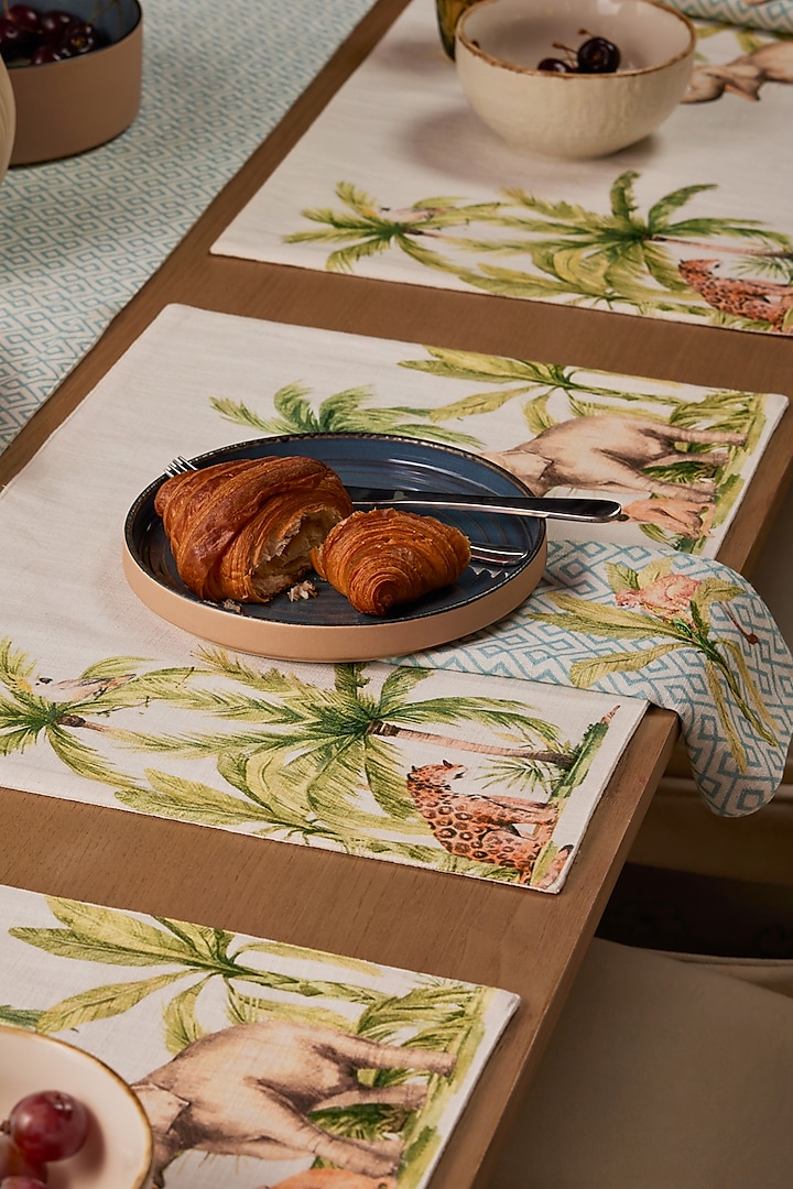 Blue Cotton Geometric Printed Table Mat Set by Eris home at Pernia's Pop Up Shop