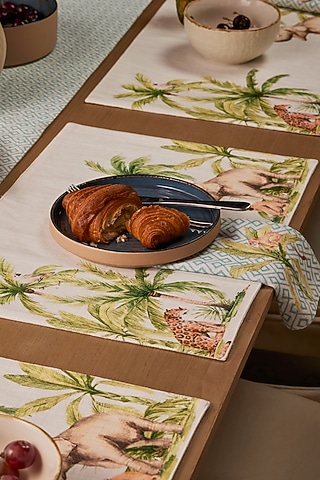 Blue Cotton Geometric Printed Table Mat Set by Eris home