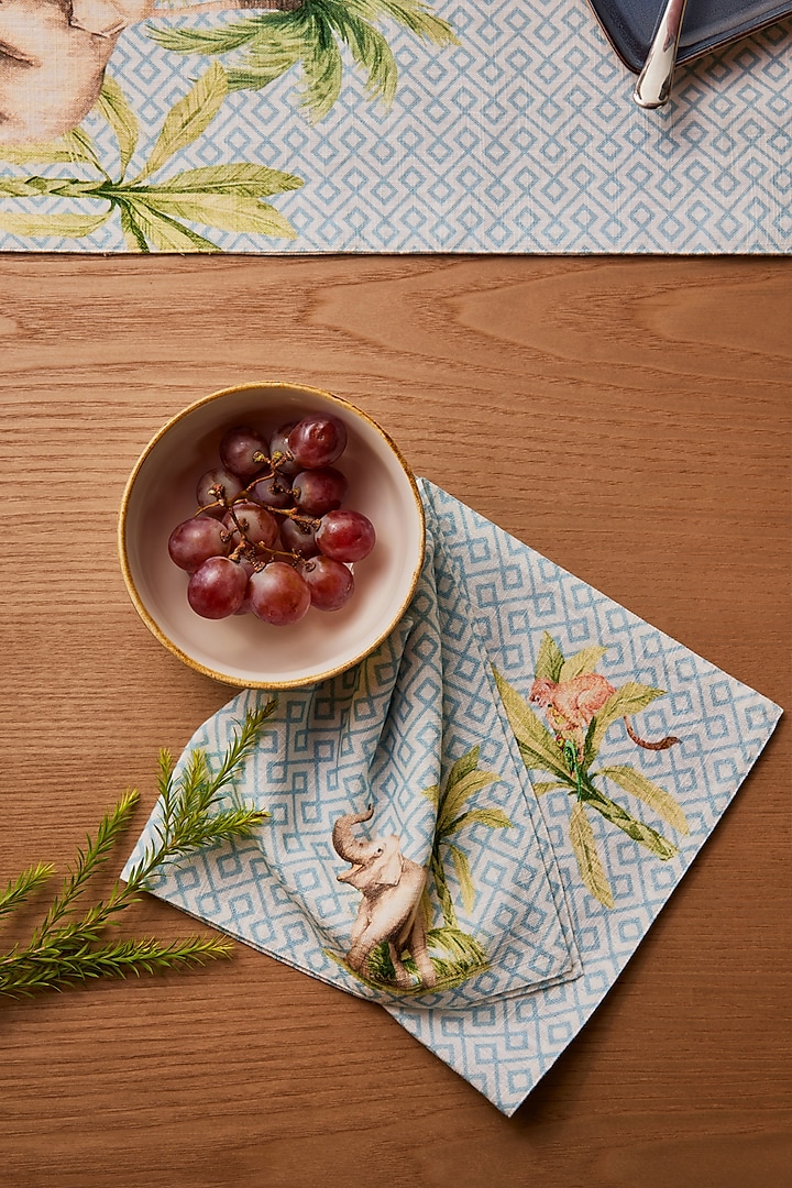 Blue Cotton Geometric Printed Napkin Set by Eris home at Pernia's Pop Up Shop