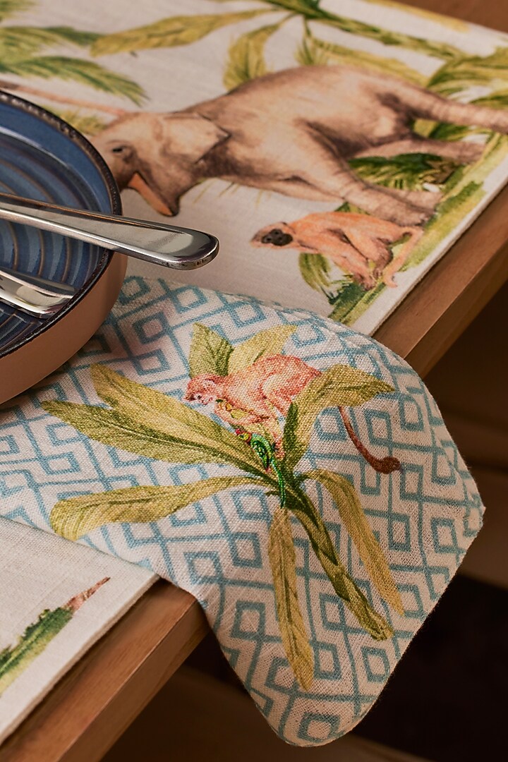 Blue Cotton Geometric Printed Napkin Set by Eris home at Pernia's Pop Up Shop