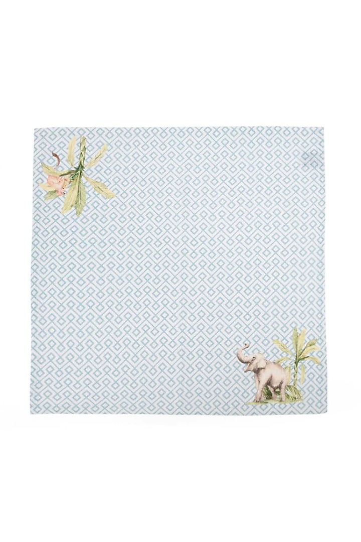 Blue Cotton Geometric Printed Napkin Set by Eris home at Pernia's Pop Up Shop